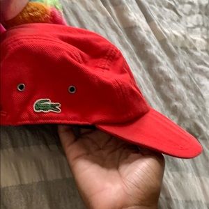 Red  supreme  lacoste  camp hat